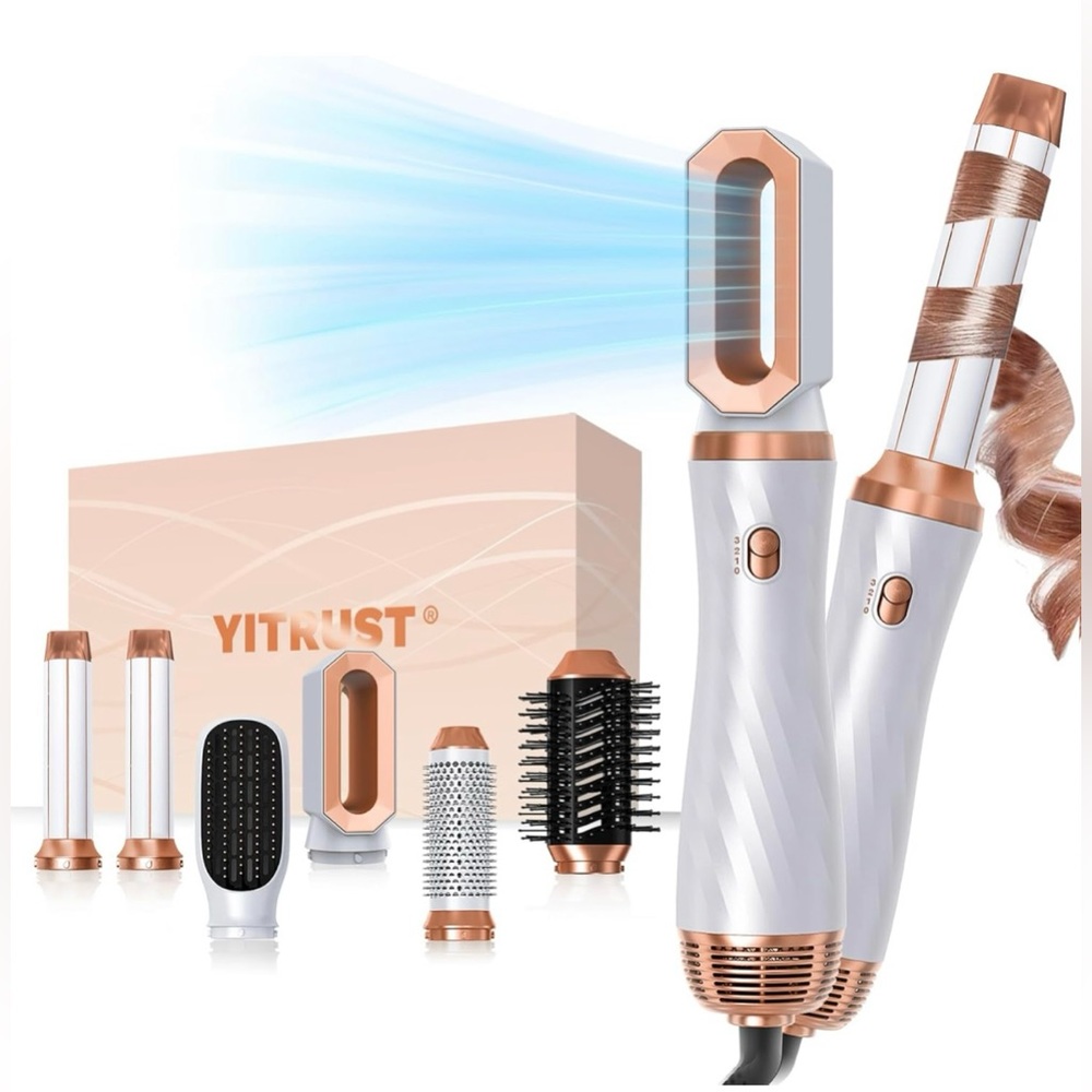 JUST IN! NIB 6 in 1 Blow Dryer White and Gold Hair Styling Tool Set